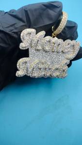 Pendentif personnalisé avec nom, serti de diamants, plaqué argent rhodié, en moissanite, style hip-hop lourd - Product Image 2