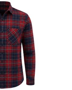 Camisa de Franela a Cuadros Roja y Azul Marino Personalizada para Hombre, Corte Ajustado, con Botones, Manga Larga, de Algodón, Estilo Casual y Urbano - Product Image 4