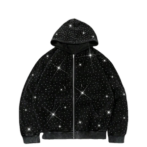 Men's Zipper Rhinestone Sparkles Hoodies All Over Bling Streetwear <b>Zip</b> Hoodie Oversized Fashion Sweatshirt OEM Factory Supplier - Product Image 6