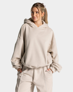 Sweat-shirt décontracté pour femme, couleur beige, coupe ample, en molleton de coton premium respirant, avec détails contrastants, OEM - Product Image 1