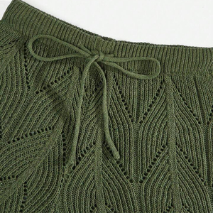 Shorts de punto para mujer con cordón, cintura alta, shorts de playa, casuales de verano, con aberturas, cintura elástica - Product Image 2