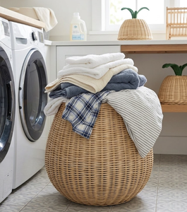 Handwoven Rattan Pear Shaped Storage <b>Basket</b> with Lid, Natural <b>Wicker</b> Decorative Organizer for Laundry, Toys, Home Decor & Living - Product Image 4