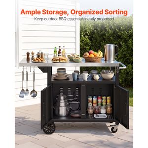 Chariot de barbecue extérieur avec armoire de rangement, étagère supérieure en acier inoxydable de 48,9 pouces, îlot de cuisine étanche - Product Image 3