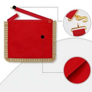 NESTA SPORTS Tablier maçonnique vintage en cuir brodé de dentelle, Collier de maître maçon de Loge Rouge, Compas carré, Gants - Product Image 4