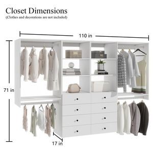 Système d'organisation de placard mural blanc avec tiroirs et étagères pour le rangement de la chambre à coucher - Product Image 2