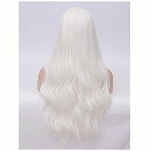 Perruques Premium pour Filles, Cheveux Humains Brésiliens Remy Longs Ondulés, pour Fêtes Costumées, avec Bonnet de Perruque (Blanc), Double Trame Faite à la Machine, Permanente Incluse - Product Image 1