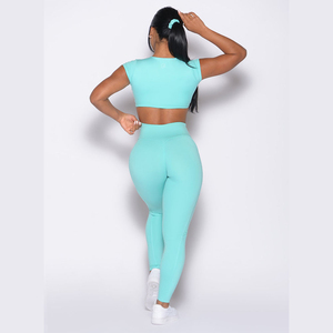 Aqua Elastic Mid Waist <b>Leggings</b> with Side Pockets & Scrunch Butt Breathable Quick Dry Active Wear for Gym Workout - Product Image 4