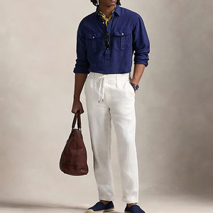 Pantalon décontracté en toile épaisse pour homme avec cordon de serrage à la taille, idéal pour l'été, la plage et le yoga, anti-rétrécissement - Product Image 6