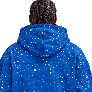Sweat à capuche oversize pour homme en molleton épais, imprimé mèches bleu roi, style streetwear, avec poche kangourou et cordon de serrage H - Product Image 4