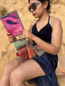 Nouveau véritable fabriqué à la main coloré Sari garniture brodé fil sécurisé fermeture Journal Vintage vibrant couverture non doublé feuille recyclée - Product Image 6