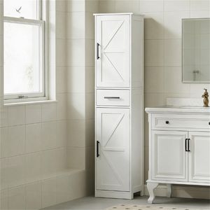 Armadio Bianco e Mobiletto per Bagno, Pratici Scaffali per Bagno - Product Image 1