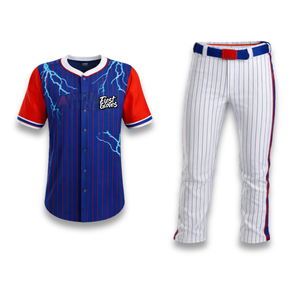 Conjunto de Uniforme de Béisbol Personalizado para Hombre, Azul Marino, Rojo y Blanco a Rayas, Manga Corta, Cierre de Botones, Secado Rápido, Poliéster, para Todas las Temporadas - Product Image 1