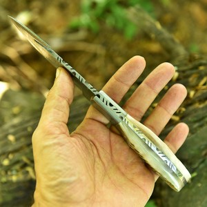 มีดล่าสัตว์/มีดปอกหนัง/มีดตั้งแคมป์  ใบมีดเหล็กดามัสกัสเกรดอุตสาหกรรม  ด้ามเขาแกะ  แบบฟูลแทง  ยี่ห้อ Nordic Forge - Product Image 3