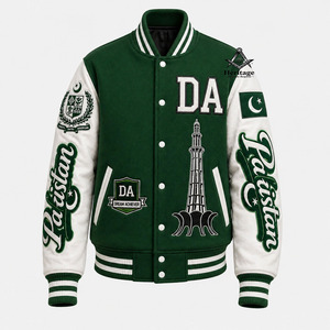 Veste de baseball varsity pour femmes HMR Custom Letterman, verte et blanche, avec broderie |   Vêtements grecs de la fraternité, héritage maçonnique - Product Image 3