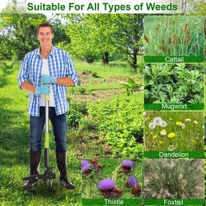 38.97in Aluminum Manual Weeder Stand-Up <b>Tool</b> with 4 Claws for Weed Removal Without Bending Kneeling for Lawn Yard Gardening - Product Image 5