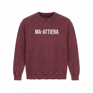 Sweat-shirt à col rond pour homme, couleur bordeaux, effet délavé, imprimé graphique, manches longues, ourlet déchiré, style streetwear décontracté - Product Image 4