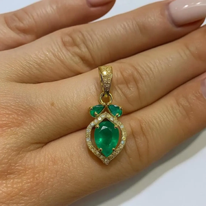 Collar con Colgante de Esmeralda en Forma de Lágrima con Halo, Chapado en Oro de 18K, Certificado por IGI, con Diamantes Naturales, Regalo para Ella - Product Image 3