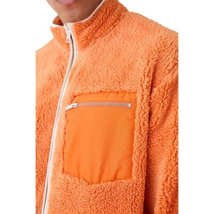 Men's Orange Fleece <b>Jacket</b> Full Zip Stand Collar Casual Solid Color Pocket Design Breathable Polyester Wadding Autumn Wear - Product Image 3