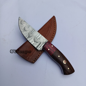 Couteau de camping et d'extérieur à lame fixe en acier Damas fait main, petit format, pour usage quotidien, manche en bois de Pakka/noyer, personnalisable OEM - Product Image 4
