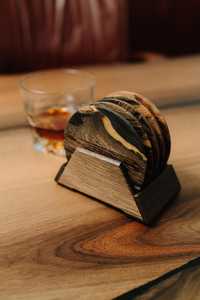 Hand Crafted Eco-Friendly Durable <b>Resin</b> and Wood Classic Coaster Set with Holder Drink Coasters Round <b>Table</b> Coasters <b>Epoxy</b> - Product Image 6