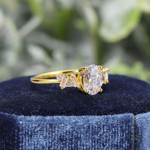 Bague de fiançailles ovale unisexe AMBER JEWELS plaquée or 14 carats avec diamant de laboratoire, sertie de griffes, style hip-hop, bijoux certifiés IGI - Product Image 3