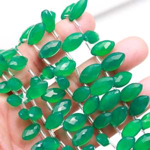 Perles d'onyx vert naturel facettées en forme de marquise, perles d'onyx vert percées sur le côté, perles de pierres précieuses pour la fabrication de bijoux 7x12-8x13MM 8 pouces - Product Image 1