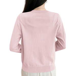 Cardigan en cachemire rose mélangé pour femme, col rond, boutons sur le devant, manches longues, cardigan court tricoté pour le printemps, l'automne et l'hiver - Product Image 2