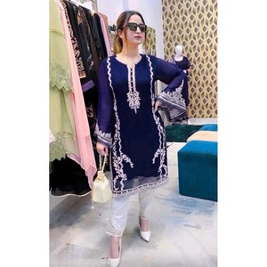 PARTY WEAR GEORGETTE HILO TRABAJO TOP BOTTOM AZUL - Product Image 1