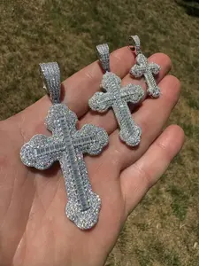 Pendentif Croix Baguette Glacée Hip Hop Luxe Plaqué Or Argent Sterling 925 Effet Diamant Moissanite Bijoux Religieux Bling pour - Product Image 4