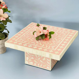 Moroccan Style Luxury Bone Inlay Cake Stand Square Shape Handmade Wooden Resin Cake Holder for Weddings & Home Decor - Product Image 1