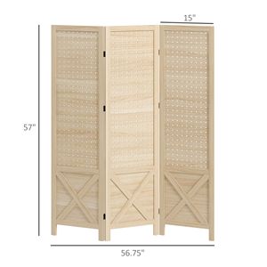 Divisorio Portatile Leggero a 3 Pannelli da 1,37 m in Legno Naturale, Pieghevole, con Design a Pannello Forato per Casa e Ufficio - Product Image 3
