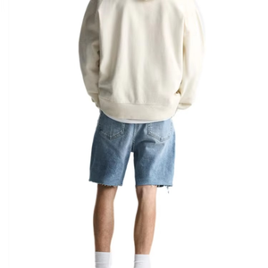 Shorts en jean tendance pour hommes, taille élastique, coupe décontractée, bleu clair déchiré, parfaits pour l'été - Product Image 3