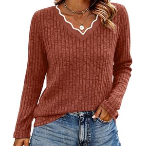 Custom <b>Waffle</b> Ribbed Women Sweaters Dusty Pink Contrast Crewneck Raglan Long Sleeve Comfortable Warm Knit Blends <b>Jumpers</b> - Product Image 4