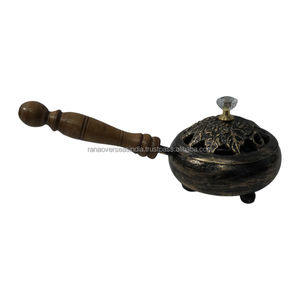 Luxury Iron <b>Incense</b> Burner Antique Style Wooden Handle <b>Incense</b> <b>Holder</b> for Aromatherapy Meditation and Prayer - Product Image 3