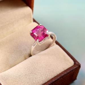 Anillo de Plata de Ley 925 con Zafiro Rosa, Corte Asscher, Chapado en Oro de 14K, Joyería de Compromiso Hecha a Mano, Regalo - Product Image 4