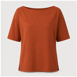 Camiseta de Mujer Color Naranja Óxido con Cuello Barco y Manga hasta el Codo, Corte Holgado WTS-0136 - Product Image 1