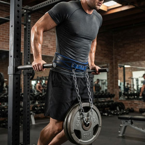 Ceinture de musculation réglable en cuir robuste avec coutures renforcées et chaîne en acier pour dips, tractions et développement musculaire - Product Image 5