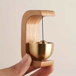 Adorno de puerta de madera maciza para el hogar, ecológico, pulido, para colgar en la pared, estilo artístico, campanas de viento, decoración ovalada de bambú y haya - Product Image 1