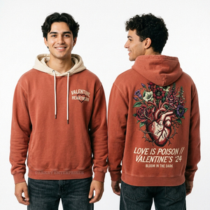 Sweat à capuche Tan Camel Wash pour homme, imprimé graphique Cœur rose et Nuages de pluie, coupe oversize, style streetwear, pull en coton personnalisé, fabricant - Product Image 2