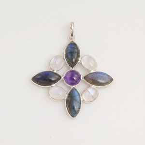 Pendentif en pierre de lune naturelle, labradorite et améthyste, argent sterling 925, fait main, bijou multi-pierres, cadeau pour elle - Product Image 1