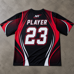 Camiseta de Baloncesto Sublimada Personalizada para Hombre, Negra, Roja y Blanca, Número 23, Cuello Redondo, Manga Corta, Ajuste Atlético, Absorbe la Humedad, 100% Poliéster - Product Image 5