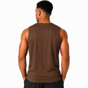 Débardeur Homme Marron Sans Manches Col Rond Couleur Unie Décontracté Respirant 100% Polyester Tricoté Style Urbain Tenue de Sport - Product Image 2