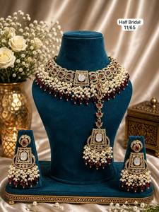 Parure de collier et boucles d'oreilles ethniques Kundan de mariage haut de gamme, plaqué or antique, en alliage de zinc et pierres de zircon, pour femme - Product Image 2