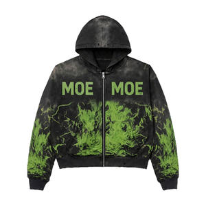 Sudadera con capucha de algodón pesado para hombre, estilo streetwear, con parche bordado, lavado ácido, cremallera, pedrería y estampado gráfico DTG personalizado, OEM - Product Image 4