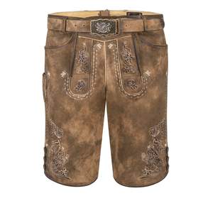 Shorts bavarois en cuir pour hommes, gris, broderie florale, pantalon traditionnel Trachten, taille haute, vêtements décontractés - Product Image 5
