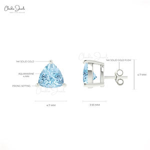 Boucles d'oreilles à clous en or blanc massif 14 carats, très vendues, avec pierres précieuses naturelles en aquamarine de 0,5 carat, faites à la main, bijoux pour femmes - Product Image 3