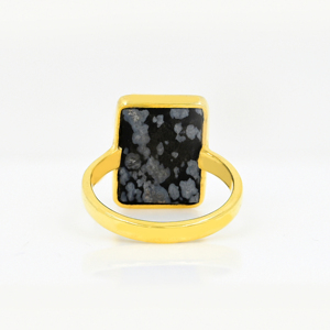 Handmade 18K <b>Gold</b> Plated 925 Silver 10x14mm Rectangle Snowflake Obsidian Gemstone Bezel <b>Set</b> <b>Ring</b> Trendy Fine Women's Jewelry - Product Image 3
