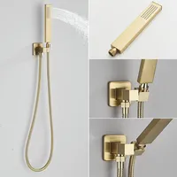 Ensemble de robinetterie de douche murale doré brossé, douche pluie 10 pouces avec douchette, mitigeur de bain monocommande, vente en gros