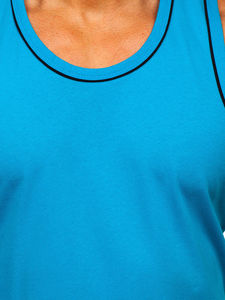 เสื้อกล้ามผู้ชายสีน้ำเงินล้วน คอกลม ผ้าถัก สวมใส่สบายๆ - Product Image 6