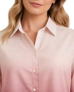 Chemise boutonnée à manches longues pour femme, dégradé rose à bordeaux, décontractée, pour le bureau, fabrication sur mesure - Product Image 5